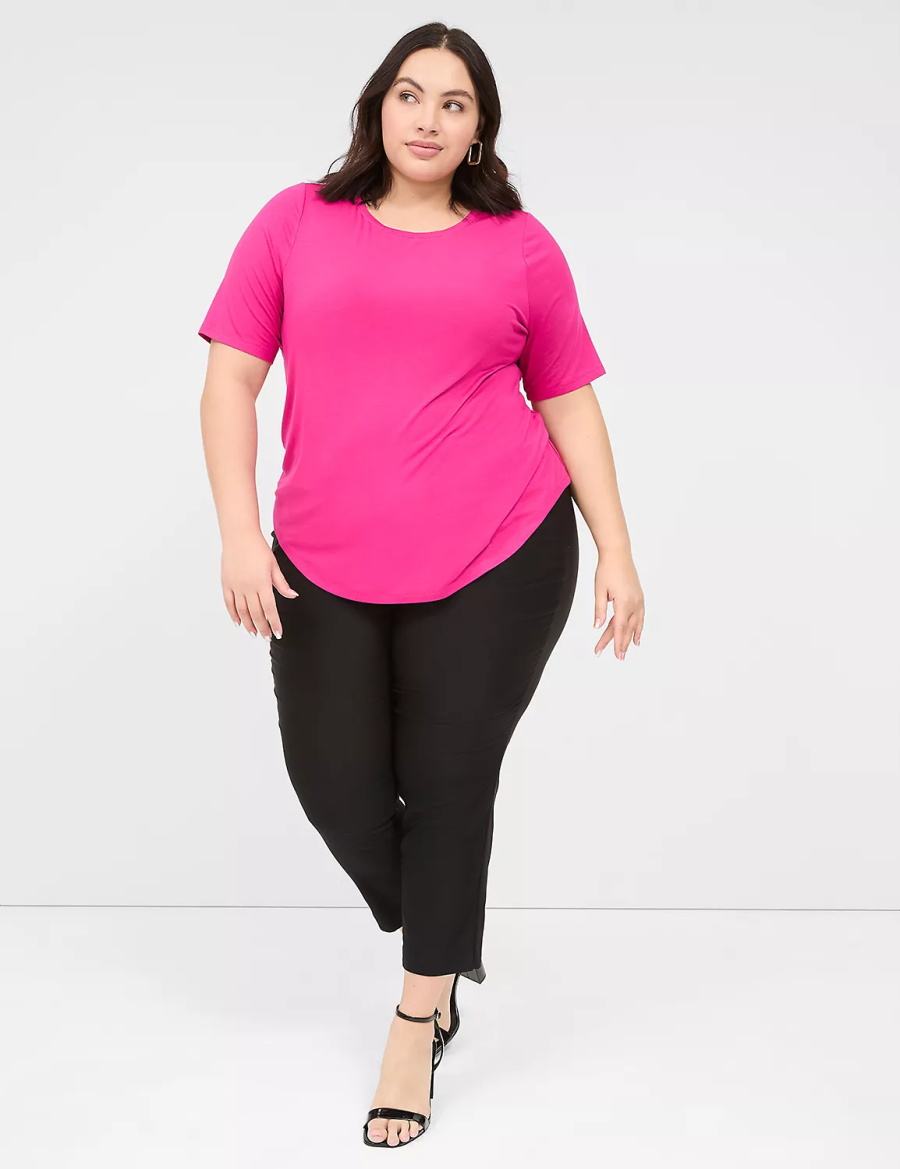 Lane Bryant Curved-Hem Perfect Sleeve Tee Women T Shirts Pink | SAZ5338CW