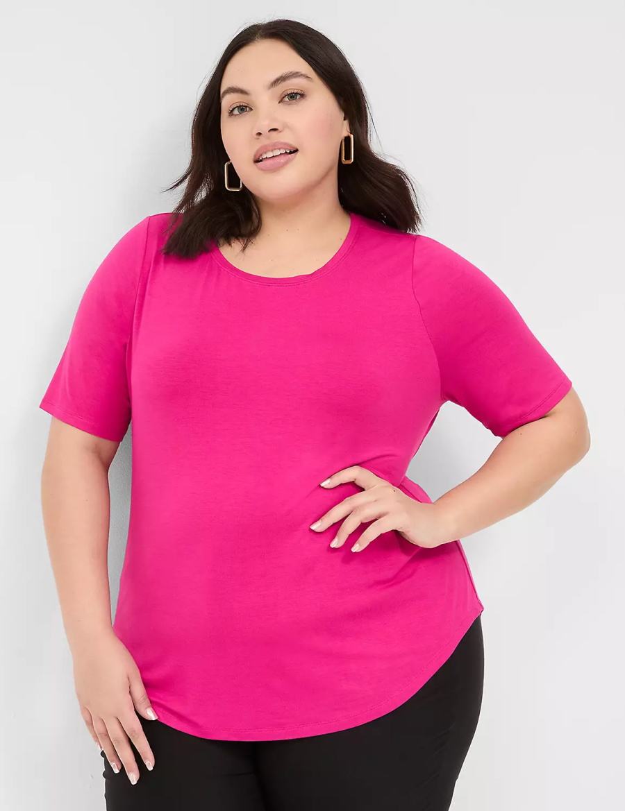 Lane Bryant Curved-Hem Perfect Sleeve Tee Women T Shirts Pink | SAZ5338CW