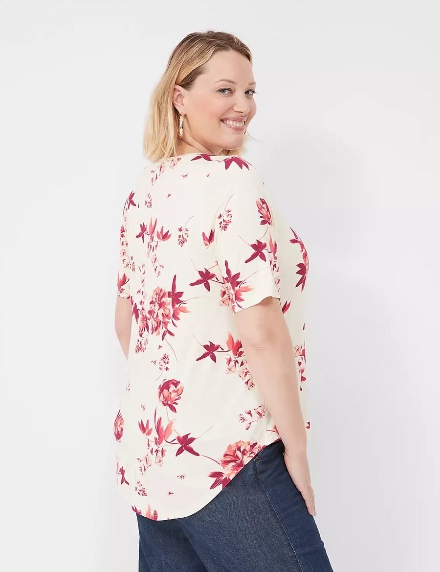 Lane Bryant Curved-Hem Perfect Sleeve Tee Women T Shirts Pink | ZGO5781SM