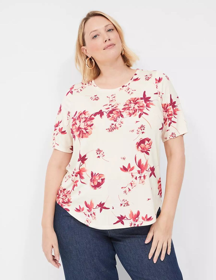 Lane Bryant Curved-Hem Perfect Sleeve Tee Women T Shirts Pink | ZGO5781SM