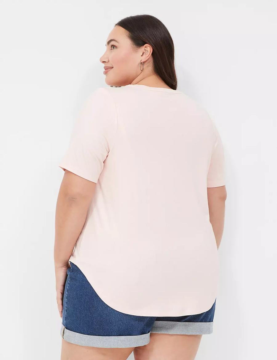 Lane Bryant Curved-Hem Perfect Sleeve Tee Women T Shirts Pink | JKA6130TY