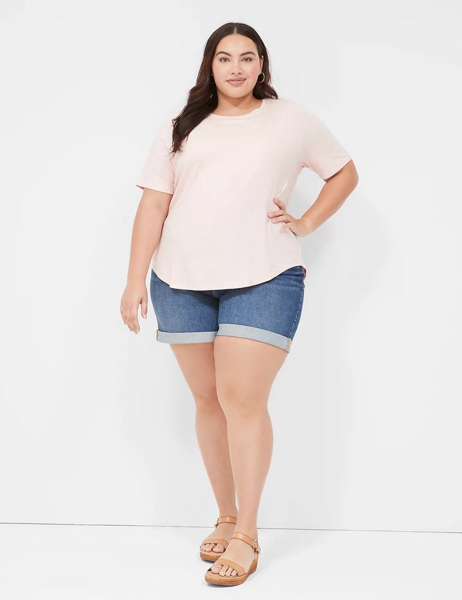 Lane Bryant Curved-Hem Perfect Sleeve Tee Women T Shirts Pink | JKA6130TY