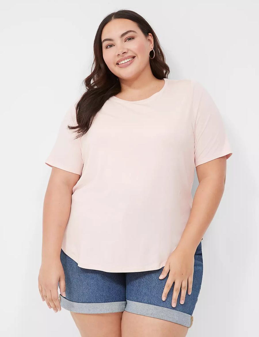 Lane Bryant Curved-Hem Perfect Sleeve Tee Women T Shirts Pink | JKA6130TY