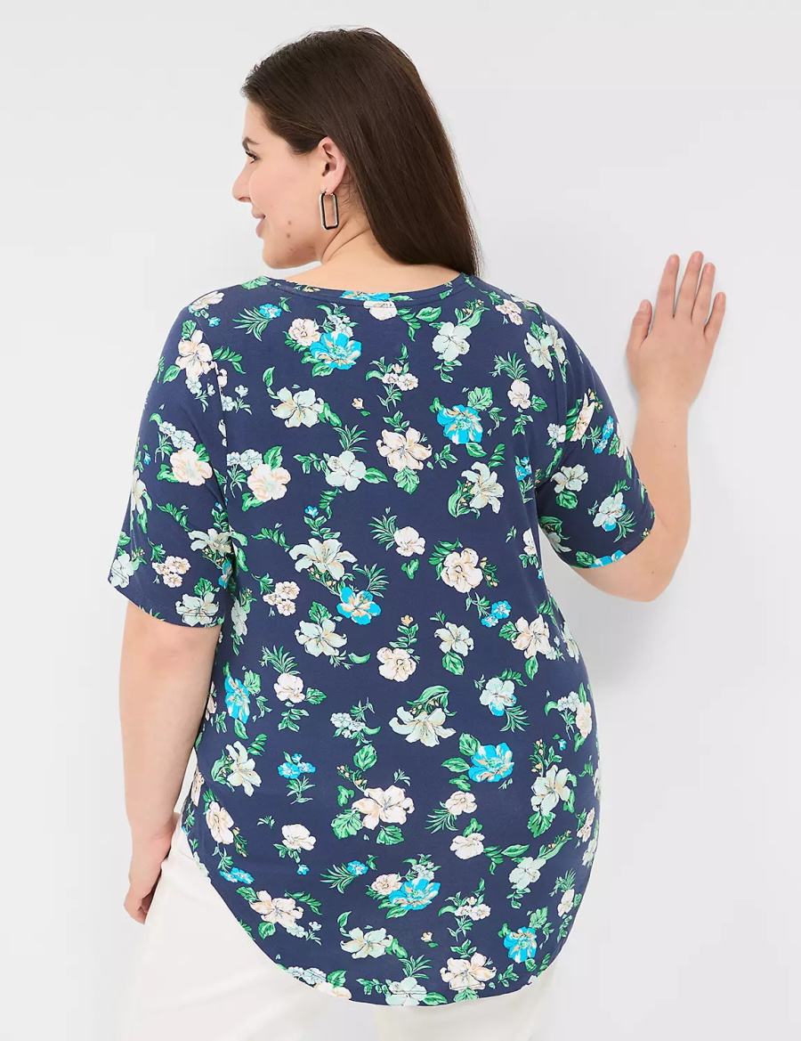 Lane Bryant Curved-Hem Perfect Sleeve Tee Women T Shirts Navy | KAG9990BK