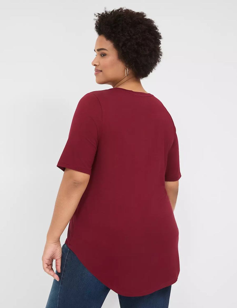 Lane Bryant Curved-Hem Perfect Sleeve Tee Women T Shirts Deep Red | VHC710ZX