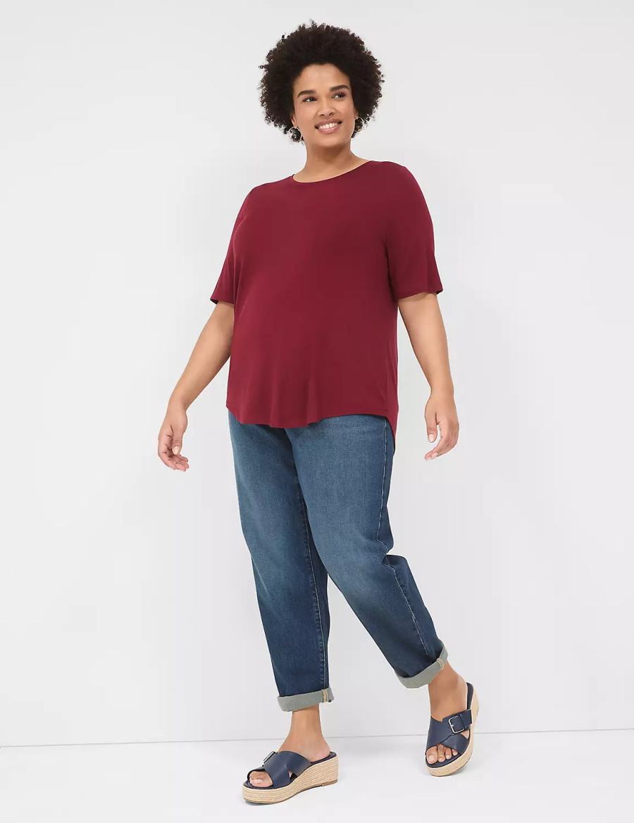 Lane Bryant Curved-Hem Perfect Sleeve Tee Women T Shirts Deep Red | VHC710ZX