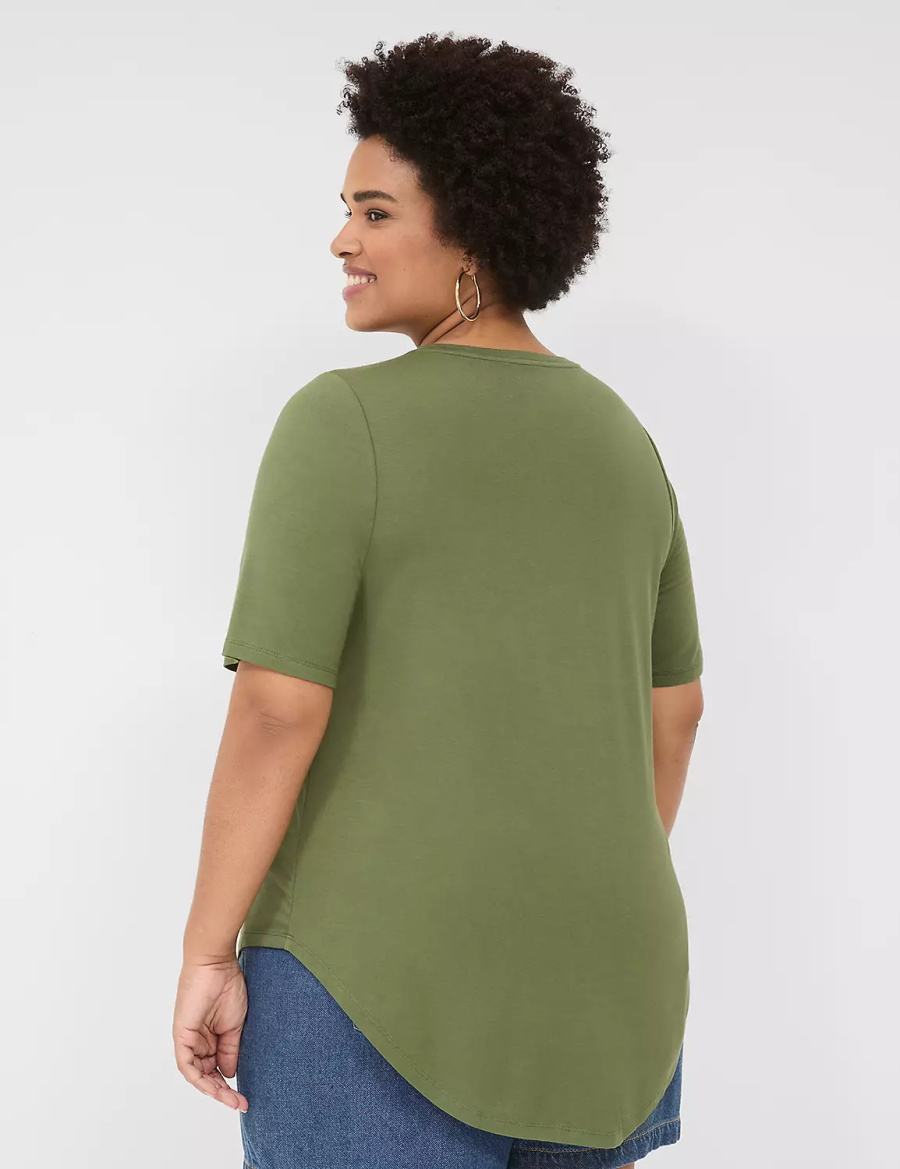 Lane Bryant Curved-Hem Perfect Sleeve Tee Women T Shirts Brown Green | MMO4713CS