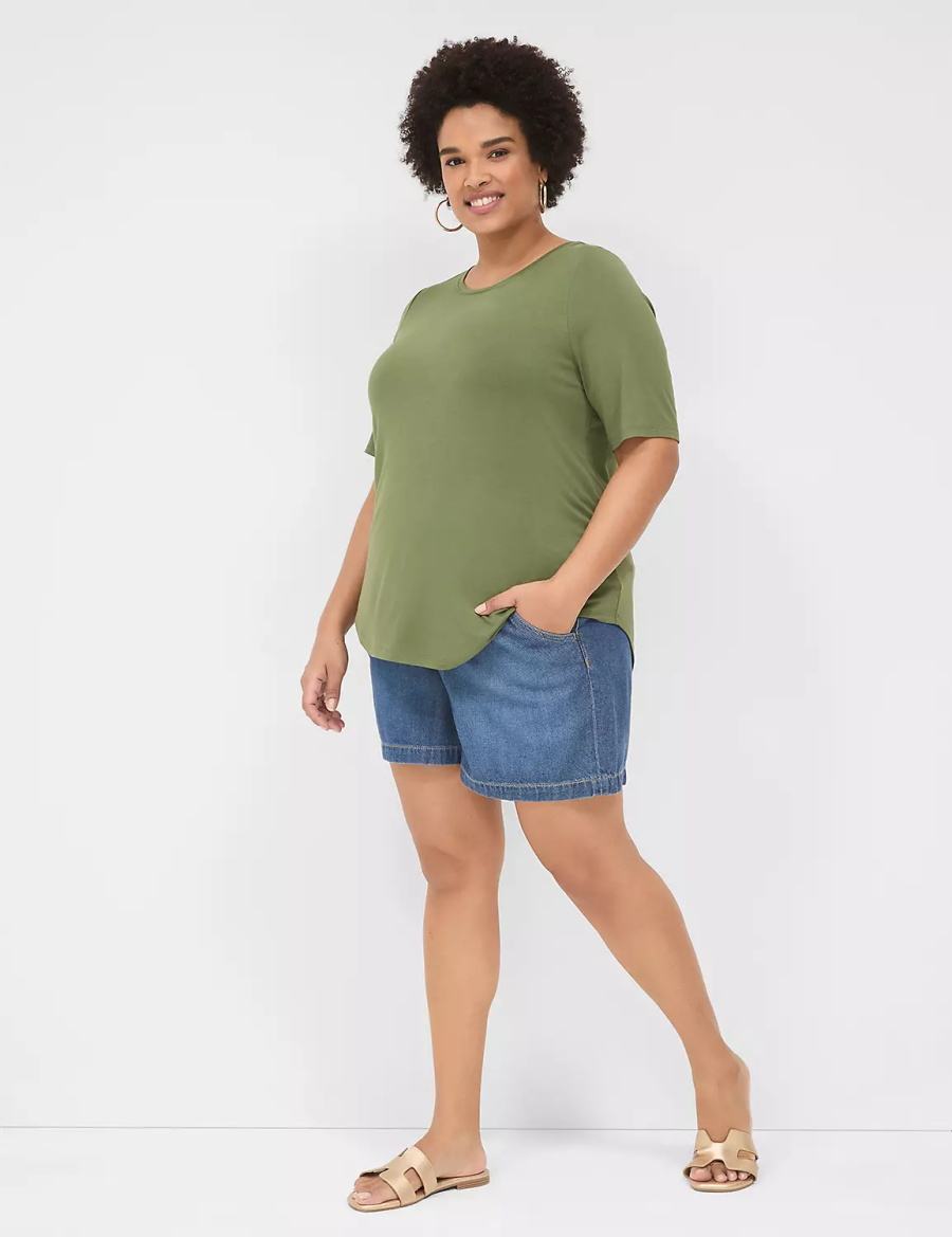 Lane Bryant Curved-Hem Perfect Sleeve Tee Women T Shirts Brown Green | MMO4713CS