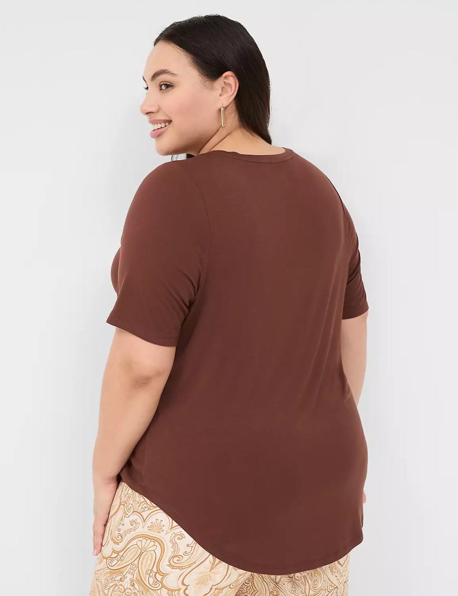 Lane Bryant Curved-Hem Perfect Sleeve Tee Women T Shirts Brown | VLC1770NT