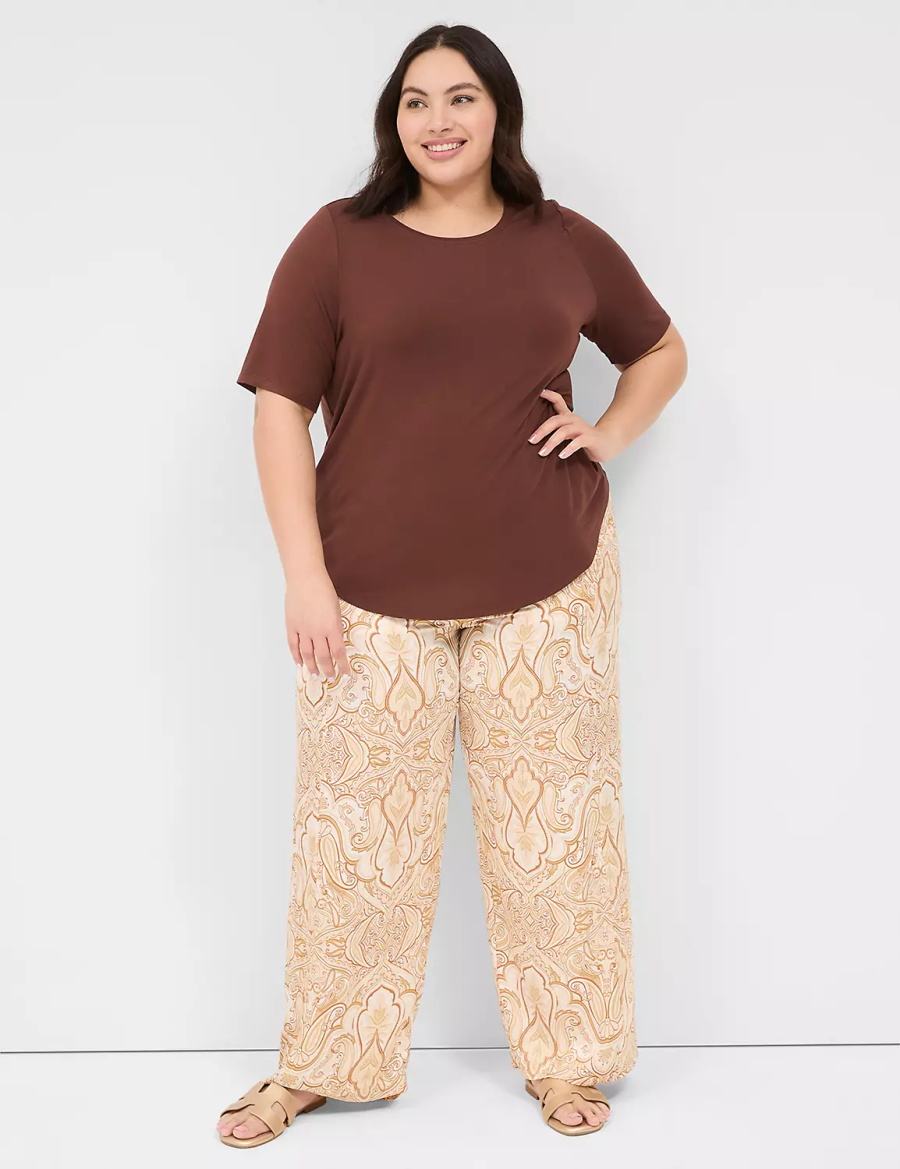 Lane Bryant Curved-Hem Perfect Sleeve Tee Women T Shirts Brown | VLC1770NT