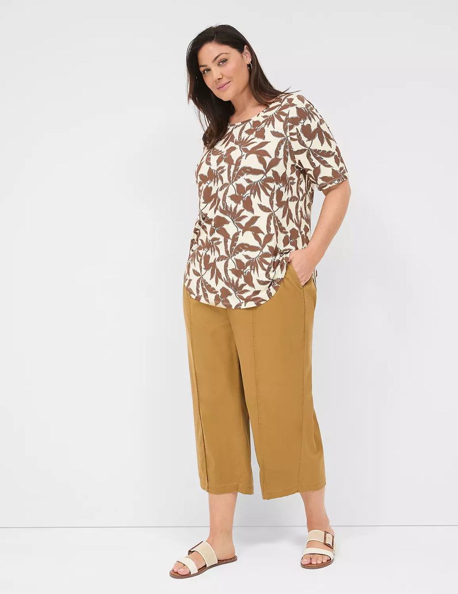 Lane Bryant Curved-Hem Perfect Sleeve Tee Women T Shirts Brown | YYR6793AM