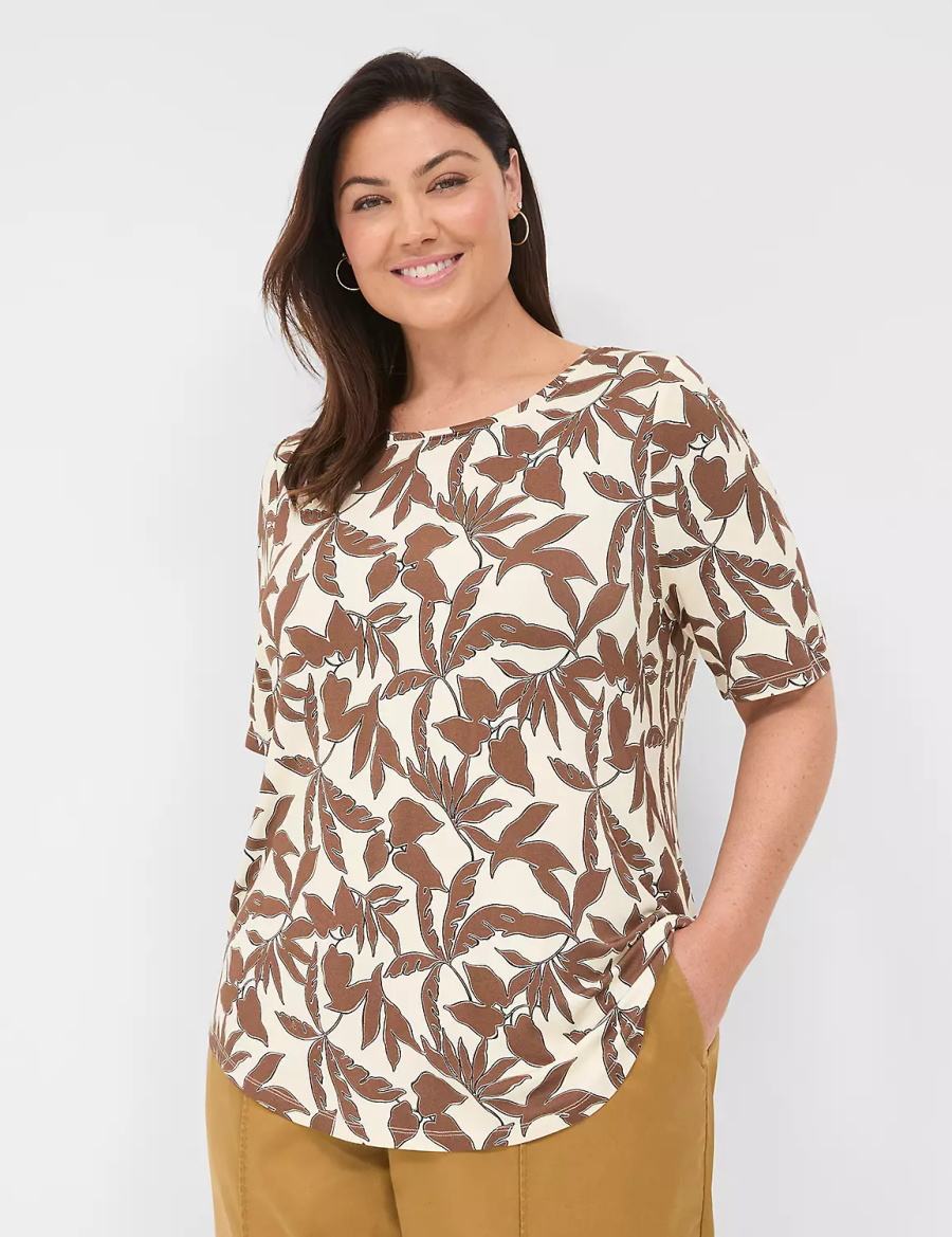 Lane Bryant Curved-Hem Perfect Sleeve Tee Women T Shirts Brown | YYR6793AM