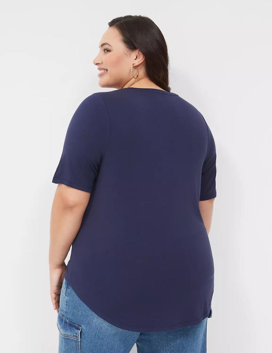 Lane Bryant Curved-Hem Perfect Sleeve Tee Women T Shirts Blue | IZN7951AG