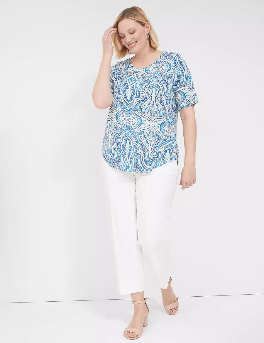 Lane Bryant Curved-Hem Perfect Sleeve Tee Women T Shirts Blue | JKZ676BQ