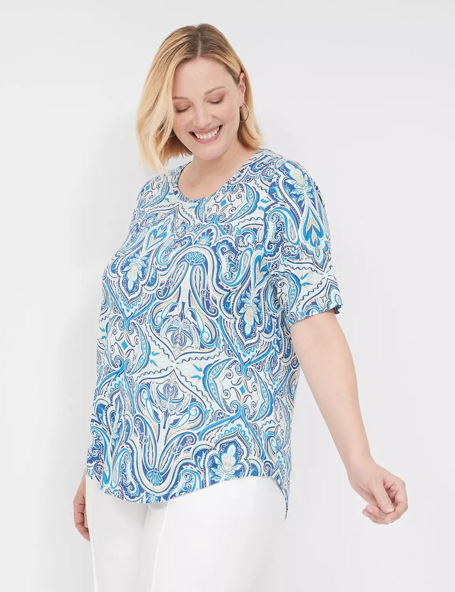 Lane Bryant Curved-Hem Perfect Sleeve Tee Women T Shirts Blue | JKZ676BQ