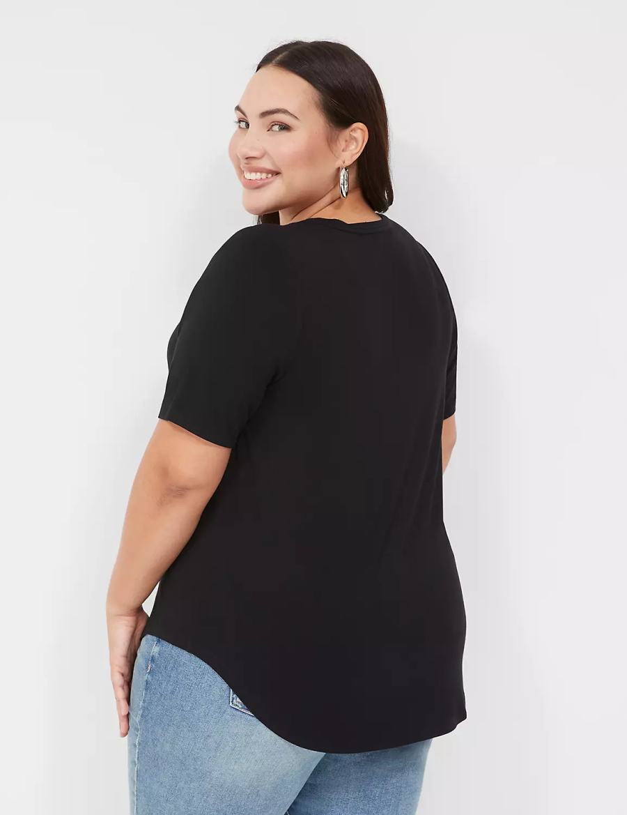 Lane Bryant Curved-Hem Perfect Sleeve Tee Women T Shirts Black | BCB5575DE