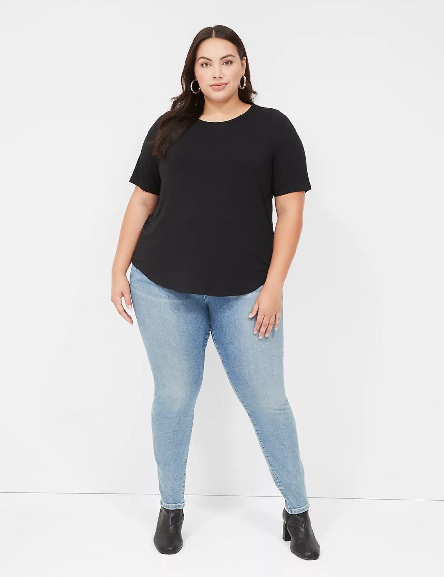 Lane Bryant Curved-Hem Perfect Sleeve Tee Women T Shirts Black | BCB5575DE