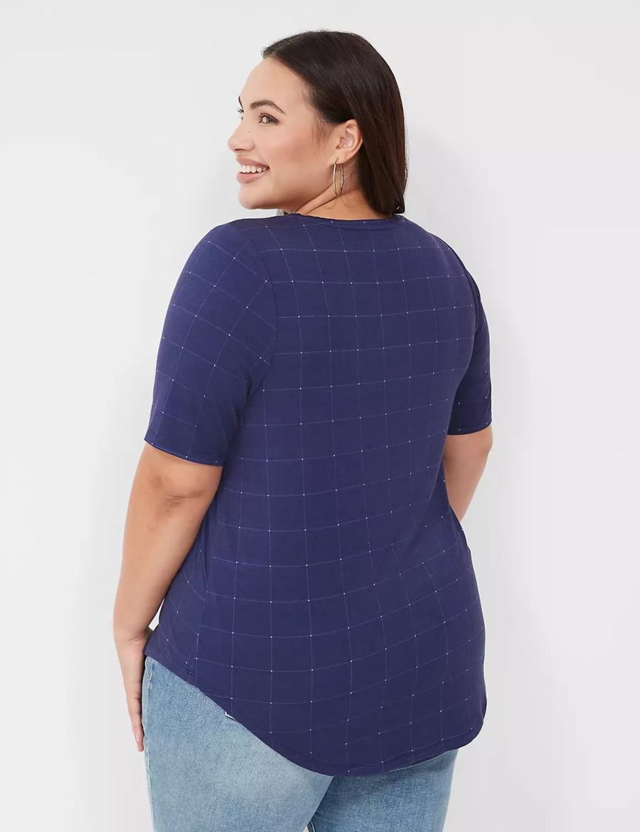 Lane Bryant Curved-Hem Perfect Sleeve Tee Women T Shirts Dark Blue | ULY188VM