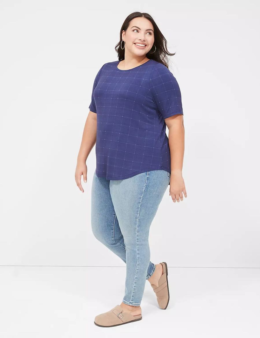 Lane Bryant Curved-Hem Perfect Sleeve Tee Women T Shirts Dark Blue | ULY188VM