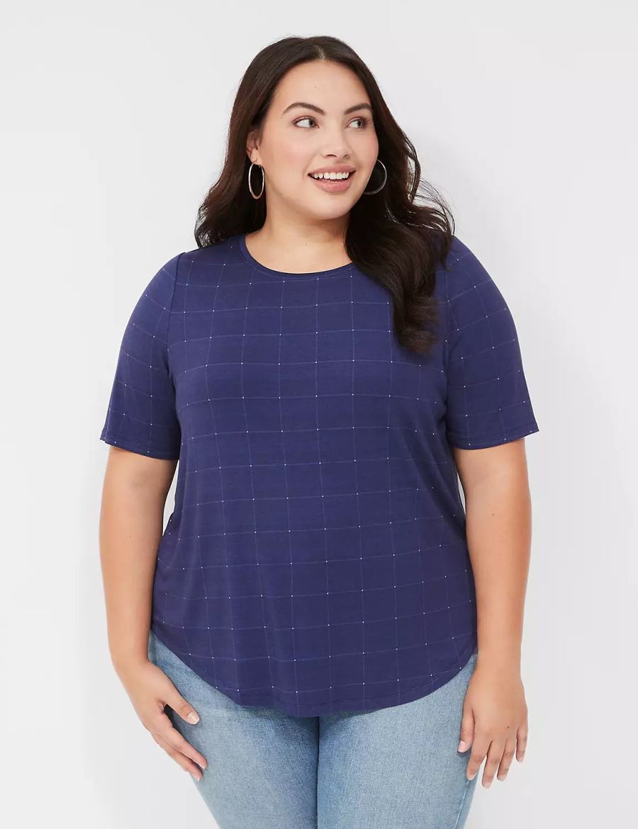 Lane Bryant Curved-Hem Perfect Sleeve Tee Women T Shirts Dark Blue | ULY188VM