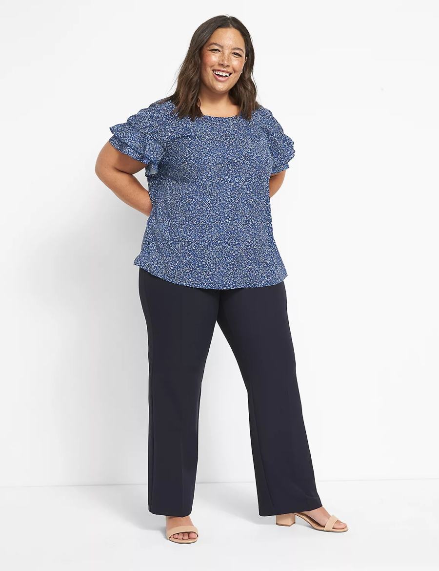 Lane Bryant Curvy Fit Perfect Drape Straight Women Pants Blue | HIR5339AI