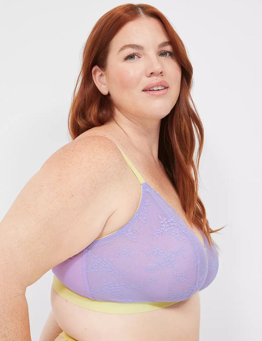 Lane Bryant Delicate Lace Peek-A-Boo No-Wire Women Bralettes Purple | FIG8183MJ