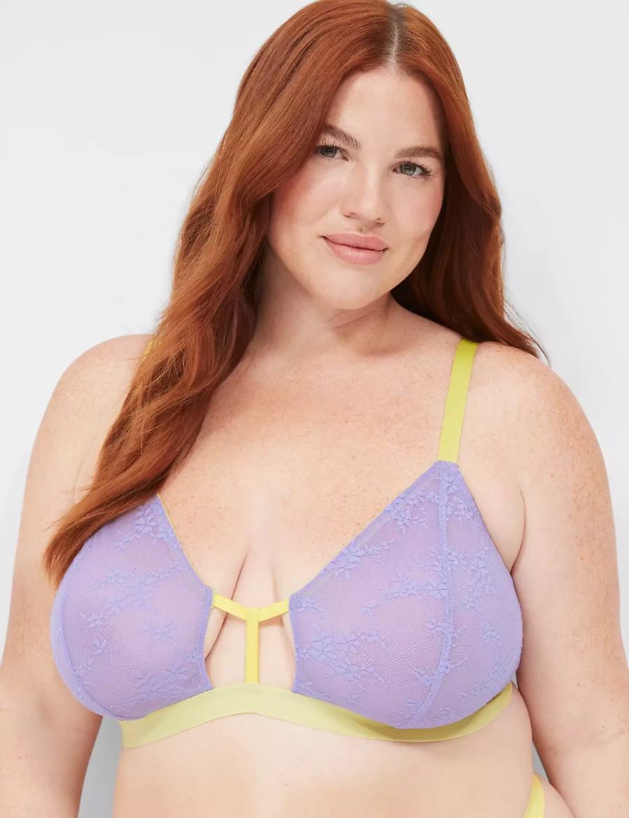 Lane Bryant Delicate Lace Peek-A-Boo No-Wire Women Bralettes Purple | FIG8183MJ