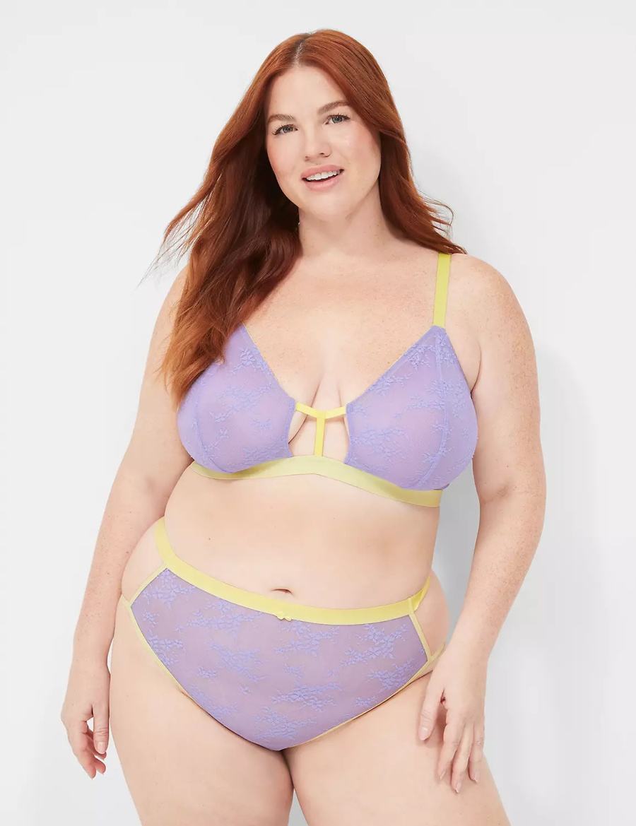 Lane Bryant Delicate Lace Peek-A-Boo No-Wire Women Bralettes Purple | FIG8183MJ