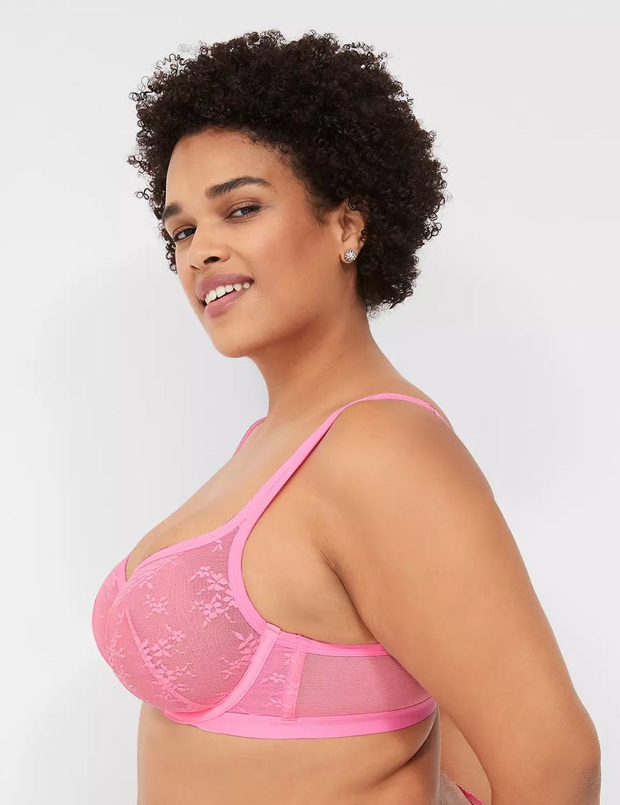 Lane Bryant Delicate Lace Unlined Square-Neck Women T-Shirt Bra Pink | OWE4742XI