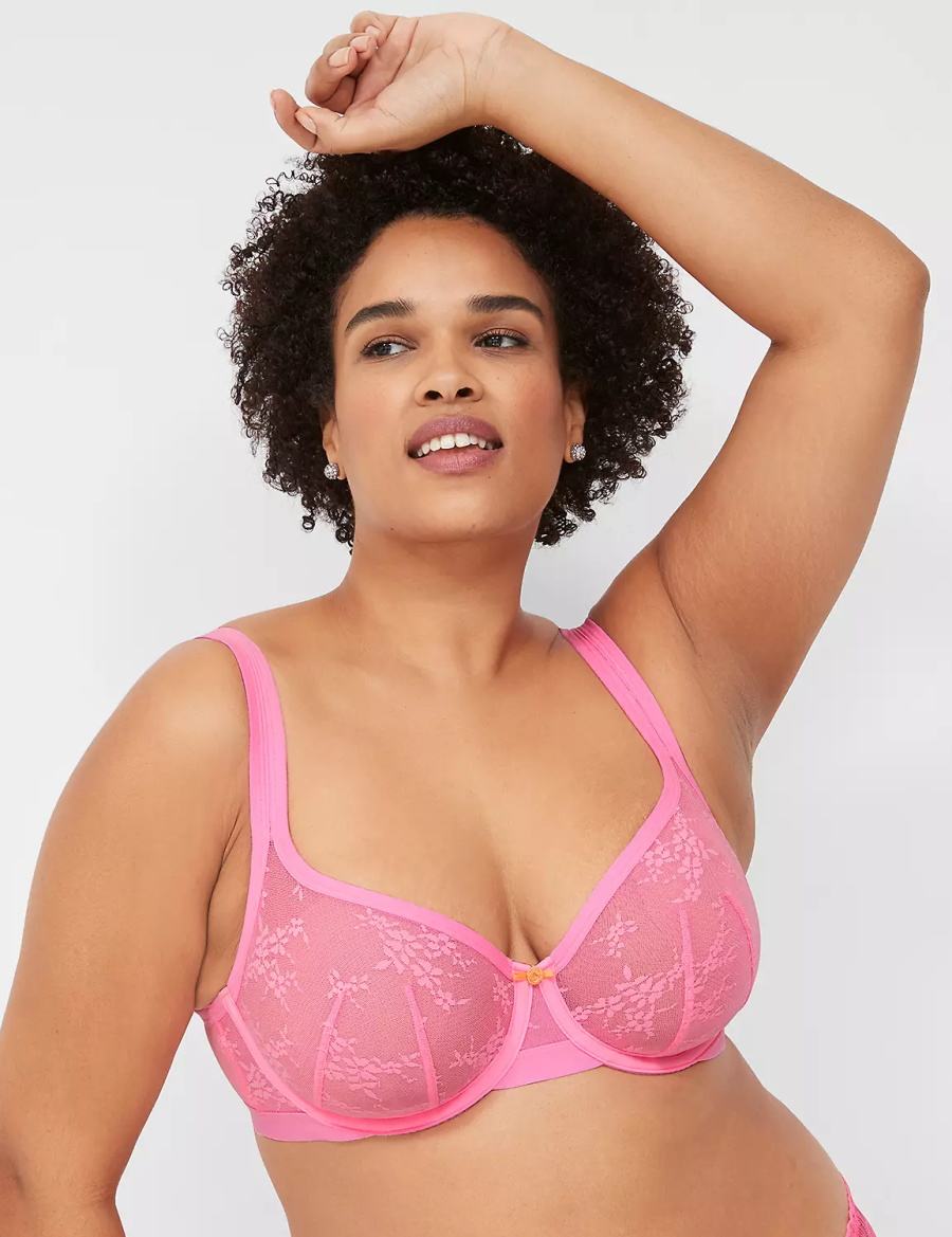 Lane Bryant Delicate Lace Unlined Square-Neck Women T-Shirt Bra Pink | OWE4742XI