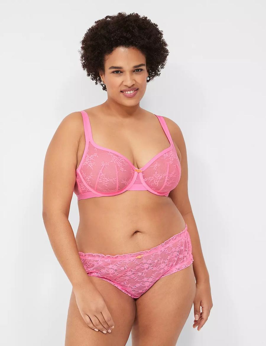 Lane Bryant Delicate Lace Unlined Square-Neck Women T-Shirt Bra Pink | OWE4742XI