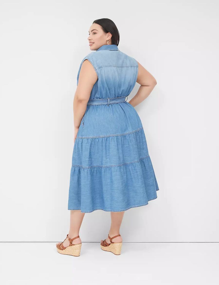 Lane Bryant Denim Tiered Women Midi Dress Blue | ZIM247DI