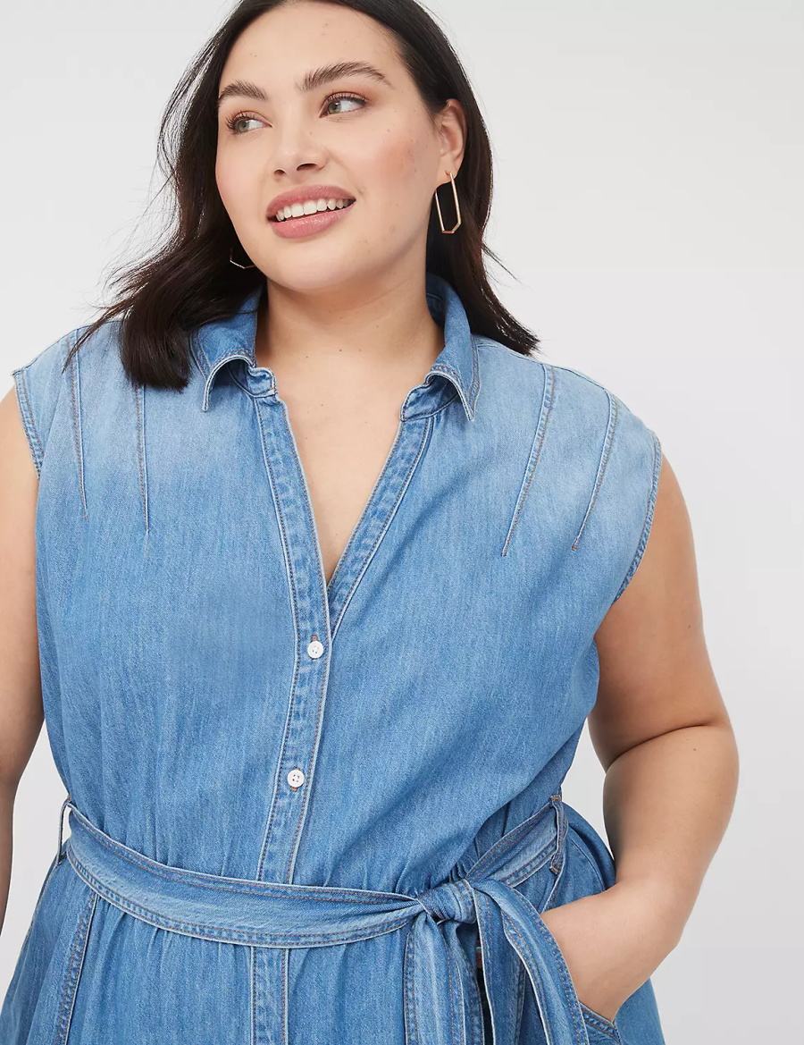 Lane Bryant Denim Tiered Women Midi Dress Blue | ZIM247DI