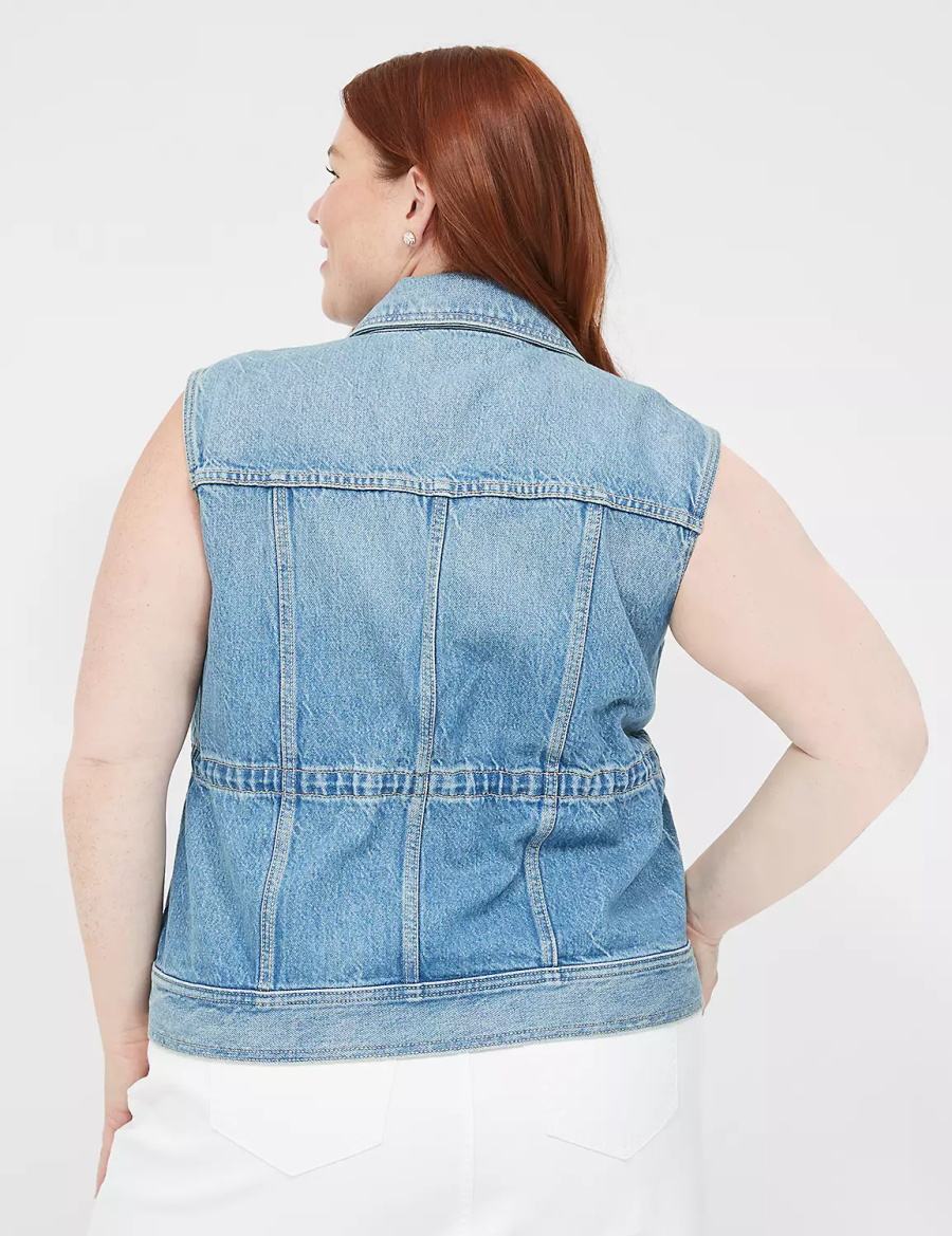 Lane Bryant Denim Women Vest Blue | JXU3044ZF