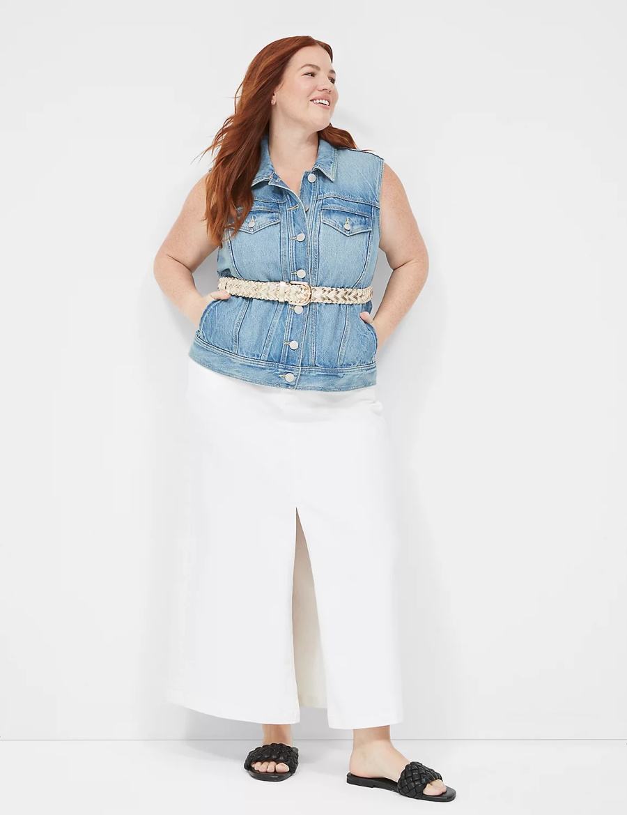 Lane Bryant Denim Women Vest Blue | JXU3044ZF