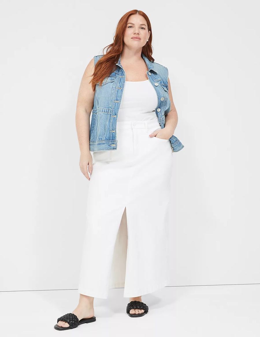 Lane Bryant Denim Women Vest Blue | JXU3044ZF