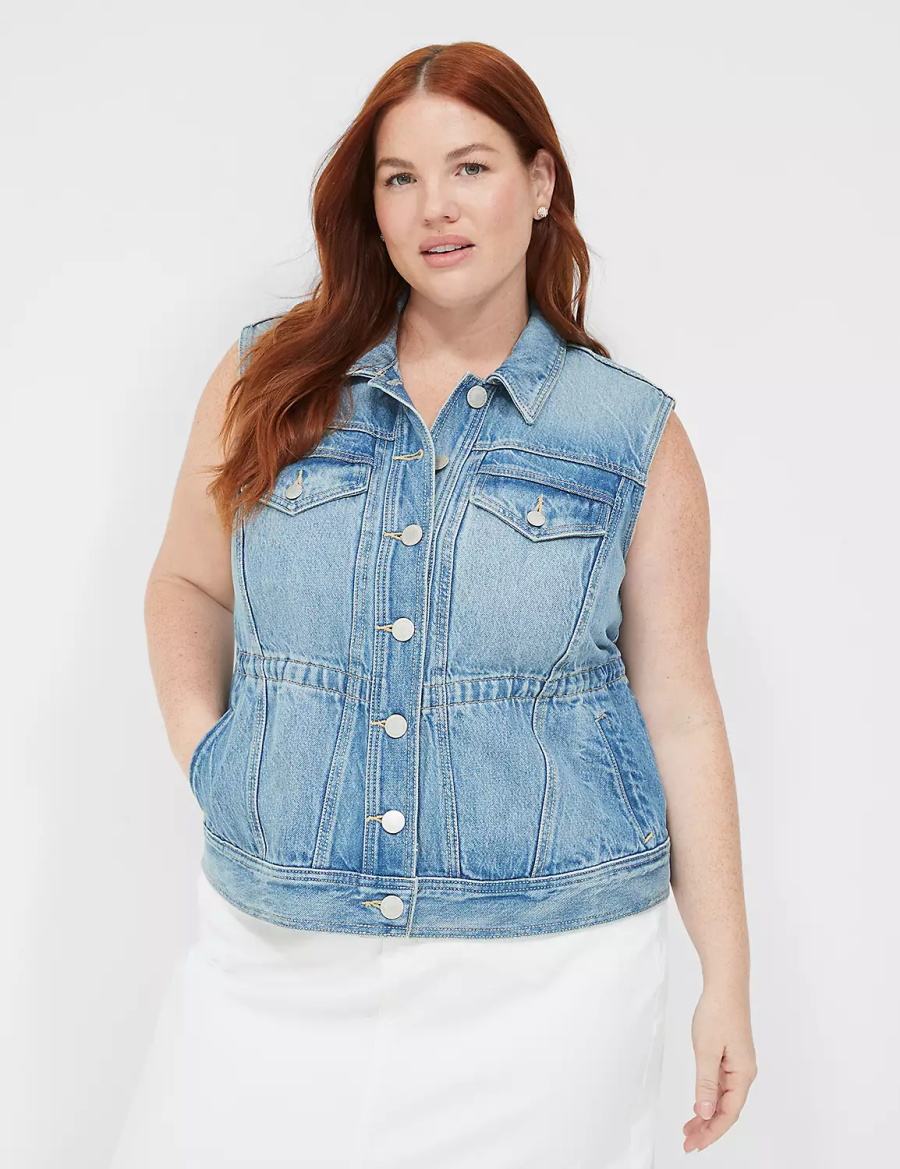 Lane Bryant Denim Women Vest Blue | JXU3044ZF