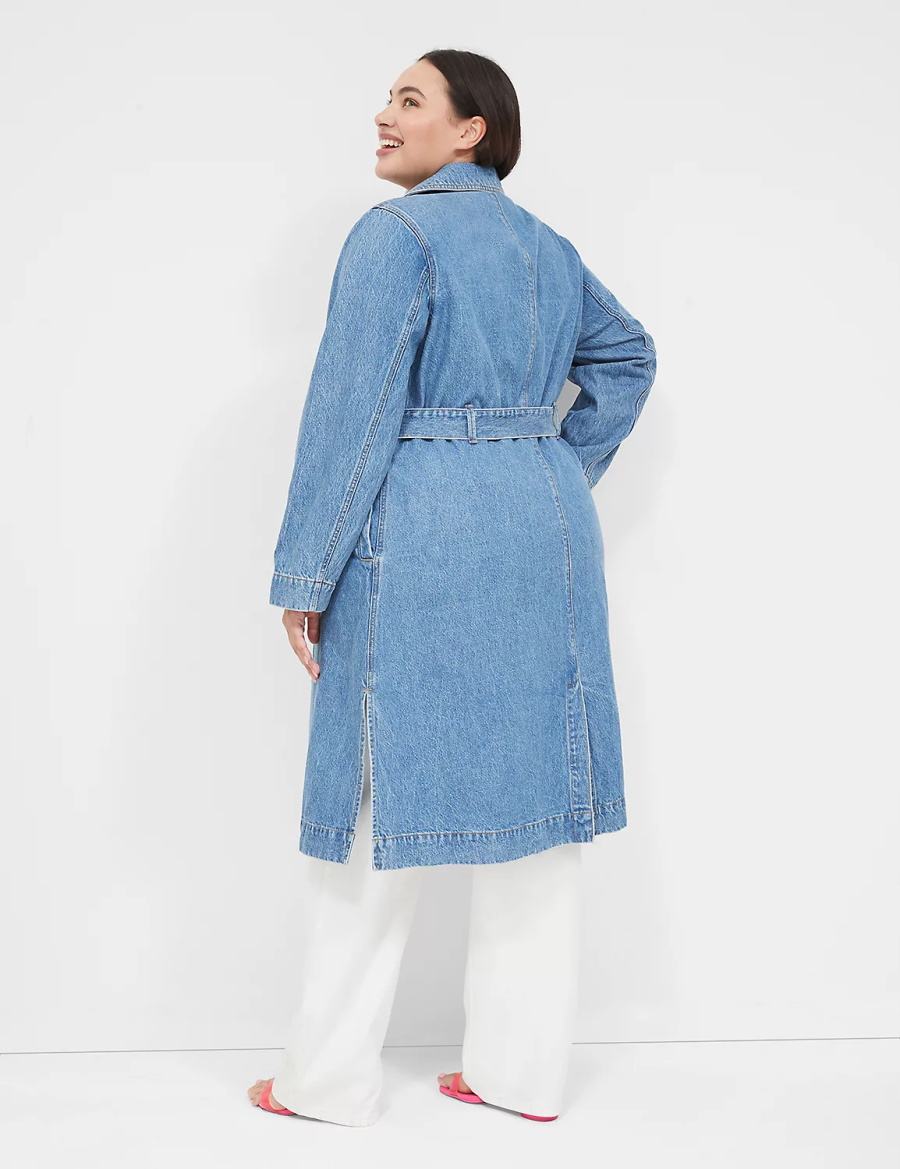 Lane Bryant Denimed Trench Women Trench Coat Blue | HUE7433VS