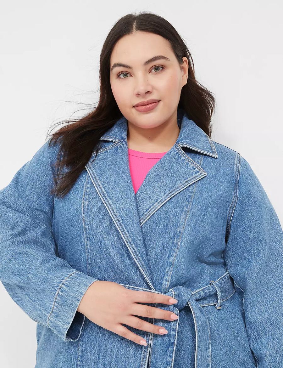 Lane Bryant Denimed Trench Women Trench Coat Blue | HUE7433VS