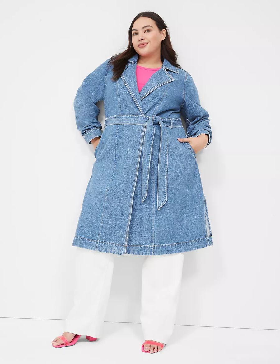 Lane Bryant Denimed Trench Women Trench Coat Blue | HUE7433VS