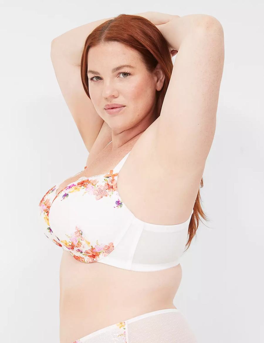 Lane Bryant Digital Print Lace Boost Women Balconette Bra White | WVY646IV