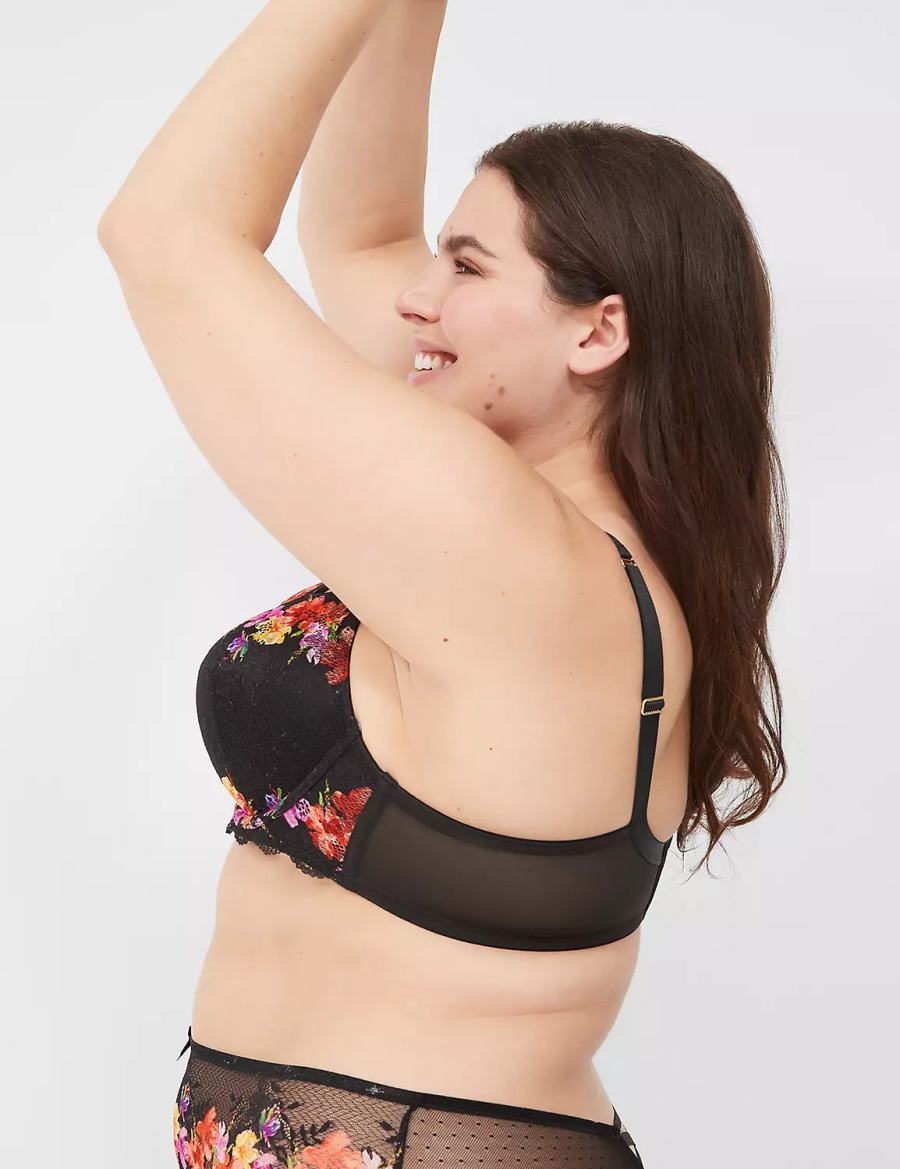 Lane Bryant Digital Print Lace Lightly Lined V-Wire Women Bralettes Black | ATE2798UU