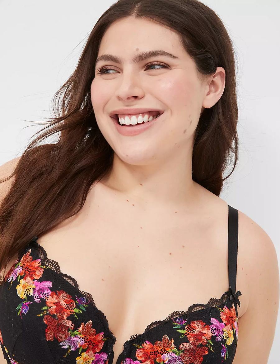 Lane Bryant Digital Print Lace Lightly Lined V-Wire Women Bralettes Black | ATE2798UU