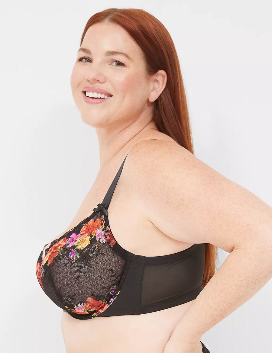 Lane Bryant Digital Print Lace Unlined Women Balconette Bra Black | VRX472VM