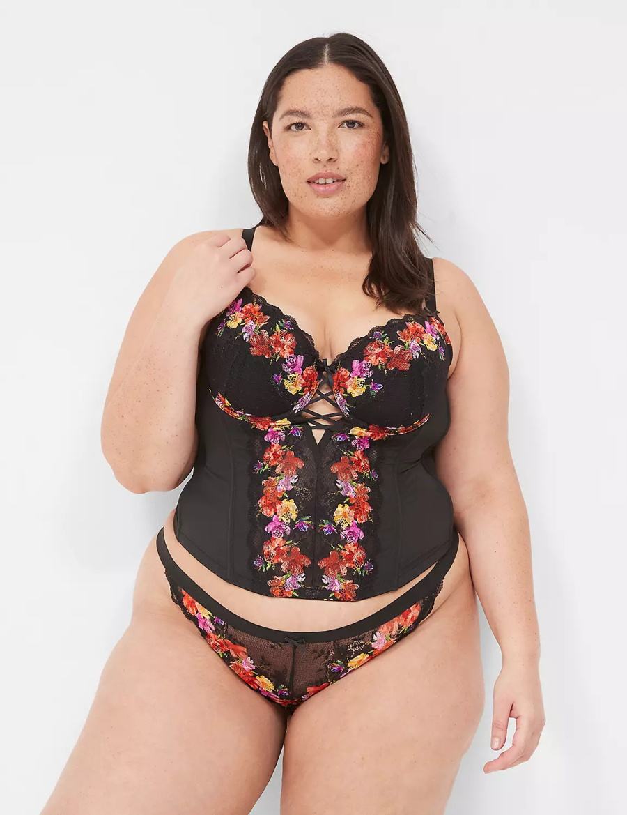 Lane Bryant Digital Print Lace Women Brazilian Panty Black | TLW5489ZZ