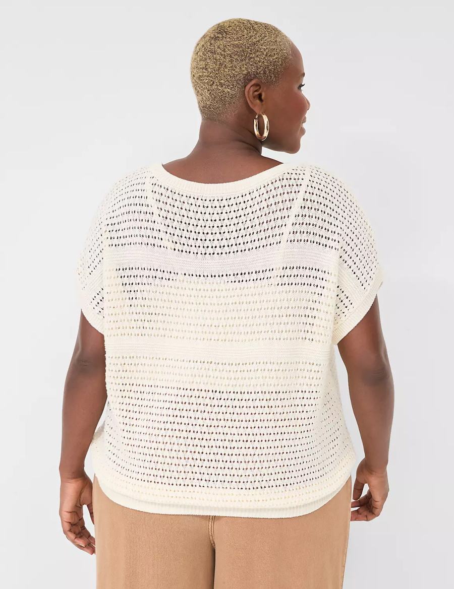 Lane Bryant Dolman Short-Sleeve Stitch Women Sweaters White | MBE6793IB