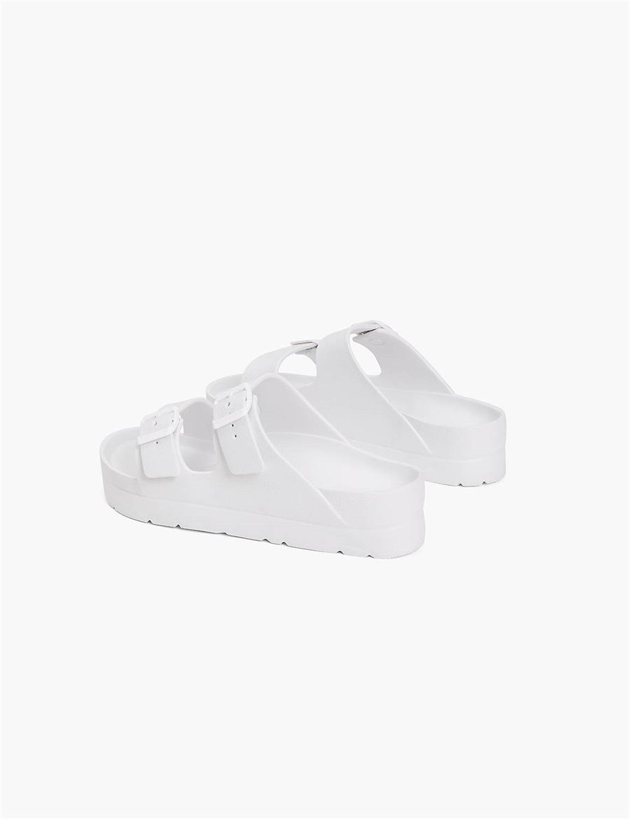 Lane Bryant Double-Band Women Slide Sandals White | BSA53100BW