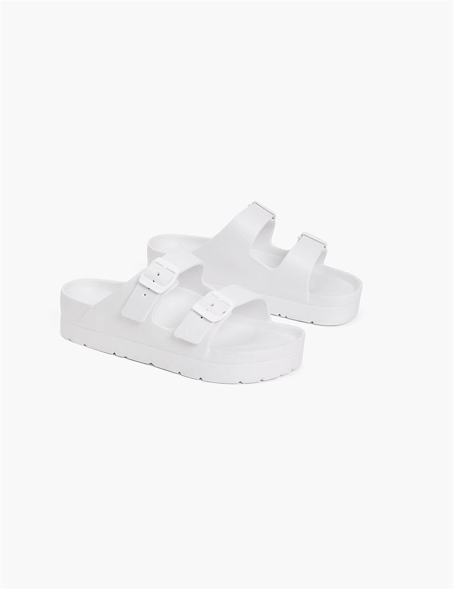 Lane Bryant Double-Band Women Slide Sandals White | BSA53100BW