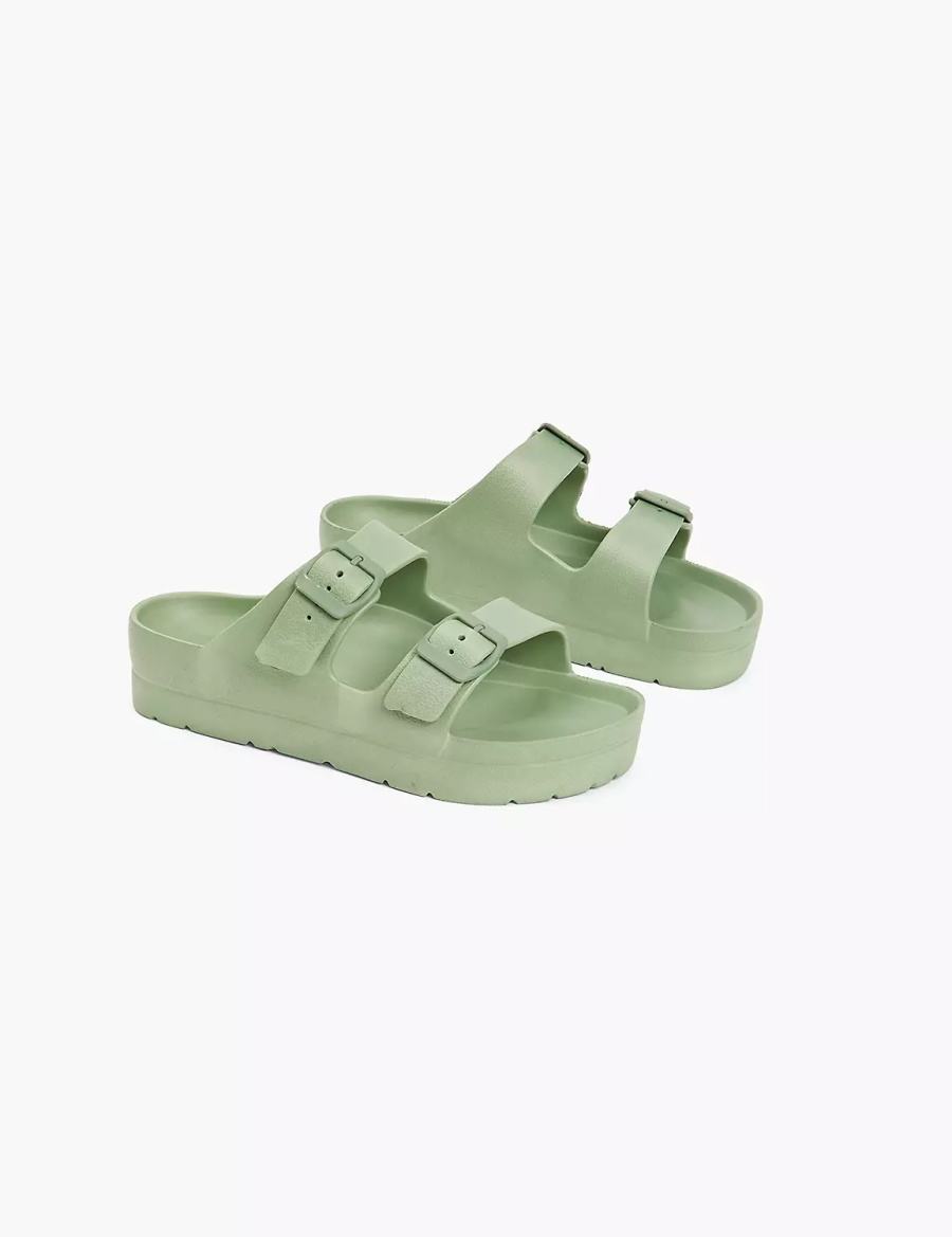 Lane Bryant Double-Band Women Slide Sandals Green | ATA1988HM