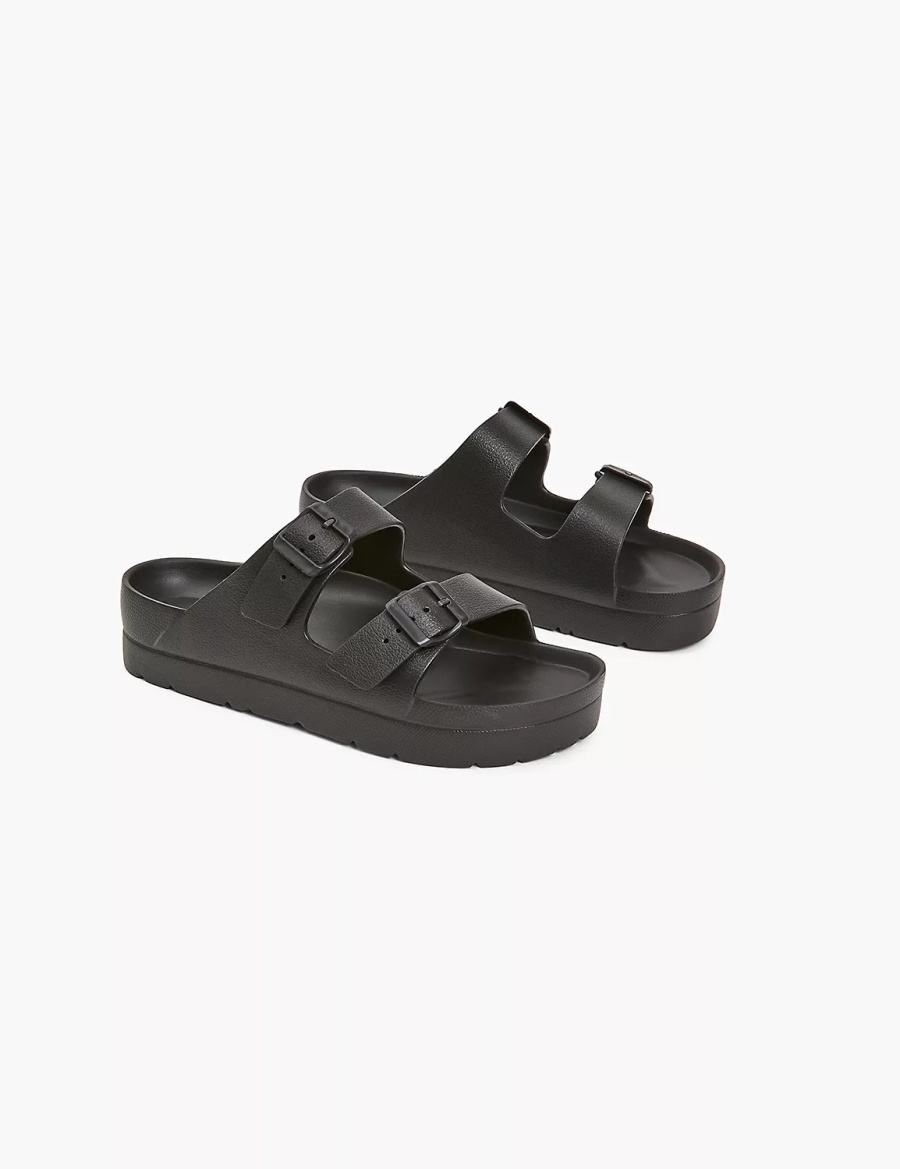 Lane Bryant Double-Band Women Slide Sandals Black | WQW8322SJ